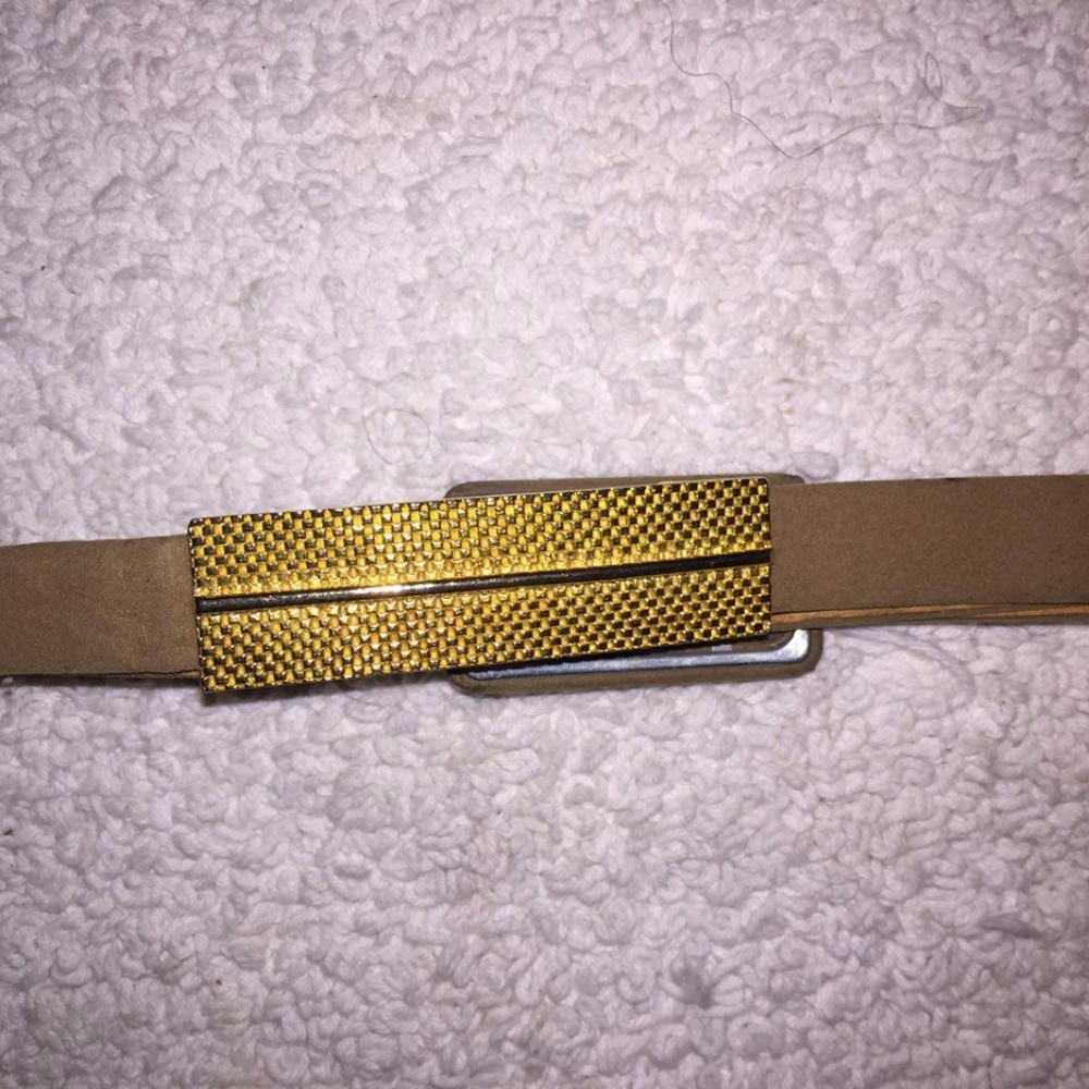 Vintage Skinny Tan Belt with Gold Detail Buckle